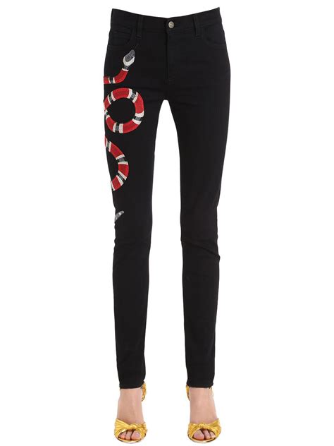 gucci womens skinny jeans|Gucci snake embroidered jeans.